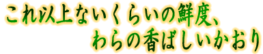 これ以上ないくらいの鮮度、わらの香ばしいかおり