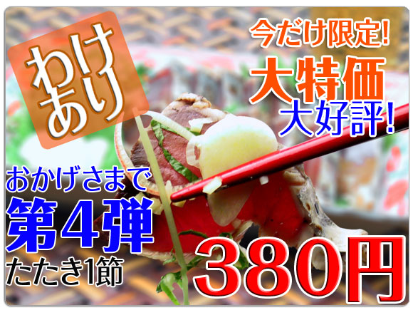 おかげさまで第4弾！わけあり小ぶりわら焼き鰹たたき1節380円