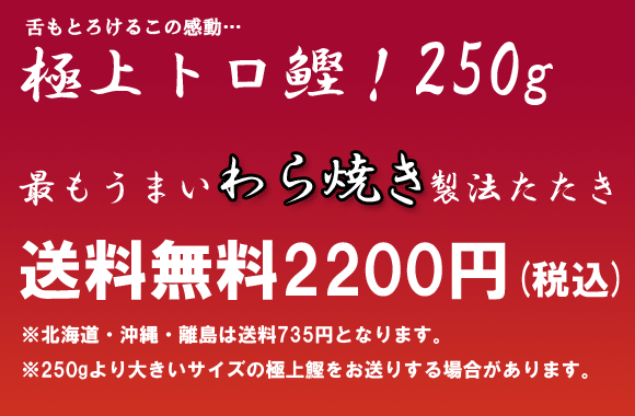 極上トロ鰹わら焼きたたき！250ｇを送料無料2200円